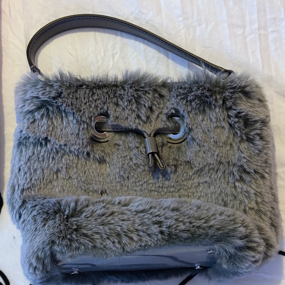 Kate Spade Gray Faux Fur Shoulder Bag - Picture 1 of 6